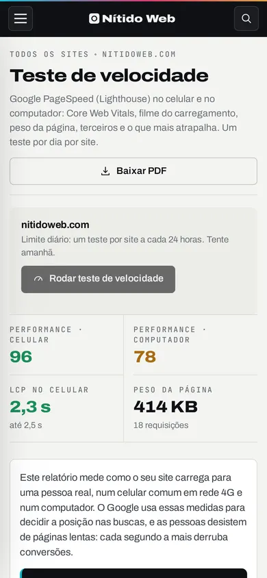 Velocidade no celular